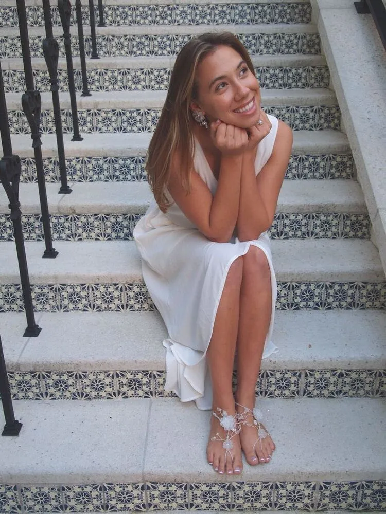 Custom Handmade Bridal Barefoot Sandals with Lucite Flowers in White - Handmade to Order