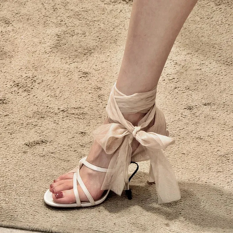 Hnzxzm Bohemian Style Summer Women Sandals Fashion Ankle Lace Up Pumps Ladies Outdoor Party Dress High Heel Sandalias