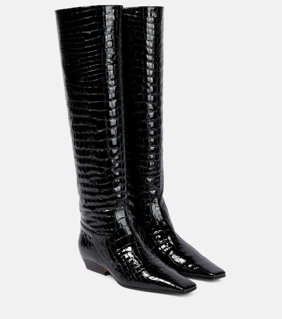 Khaite Patent Leather Crocodile Effect Boots, Black