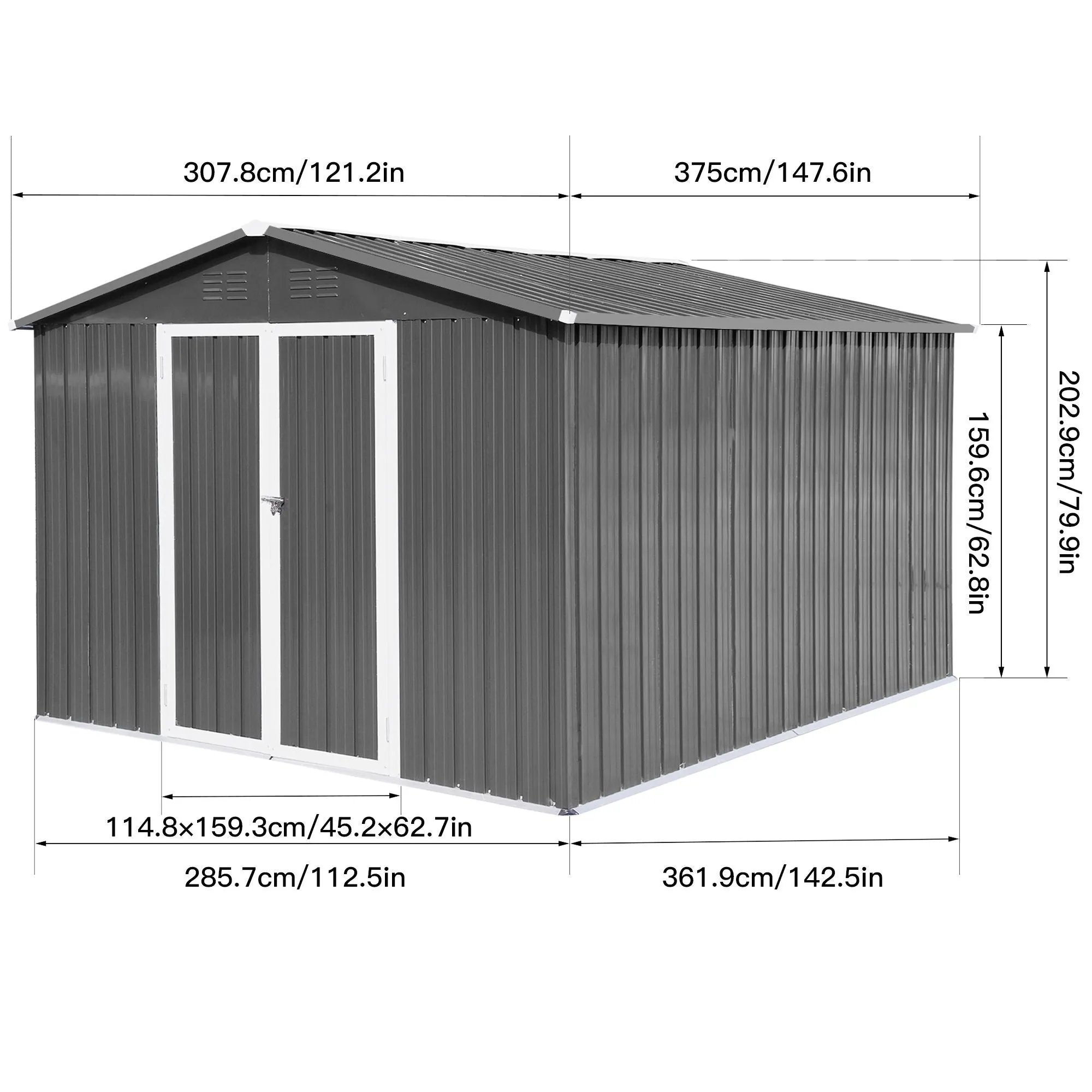 Metal garden sheds 10ftx12ft outdoor storage sheds Grey