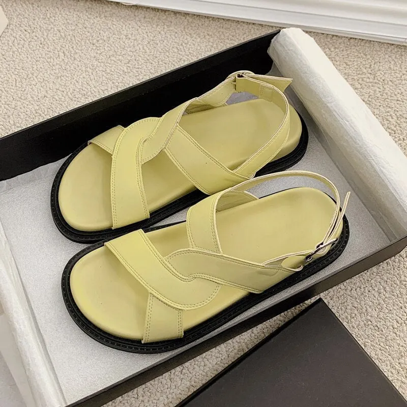 New Summer Women's Sandals Women  Outdoor Cross Strap Med Heels Beach Shoes Woman Open Toe Buckle Non-slip Zapaio Mujer