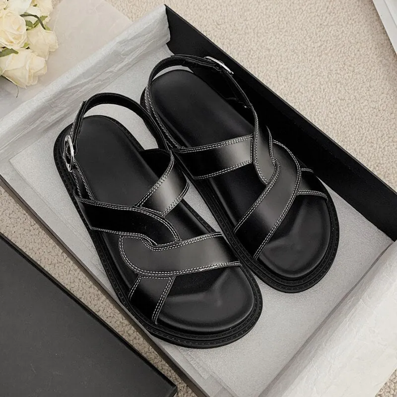 New Summer Women's Sandals Women  Outdoor Cross Strap Med Heels Beach Shoes Woman Open Toe Buckle Non-slip Zapaio Mujer