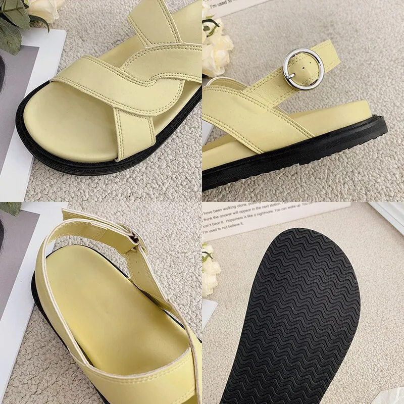 New Summer Women's Sandals Women  Outdoor Cross Strap Med Heels Beach Shoes Woman Open Toe Buckle Non-slip Zapaio Mujer