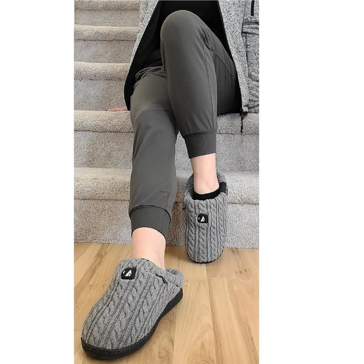 Open Box ActionHeat 5V Battery Heated Cable Knit Slippers
