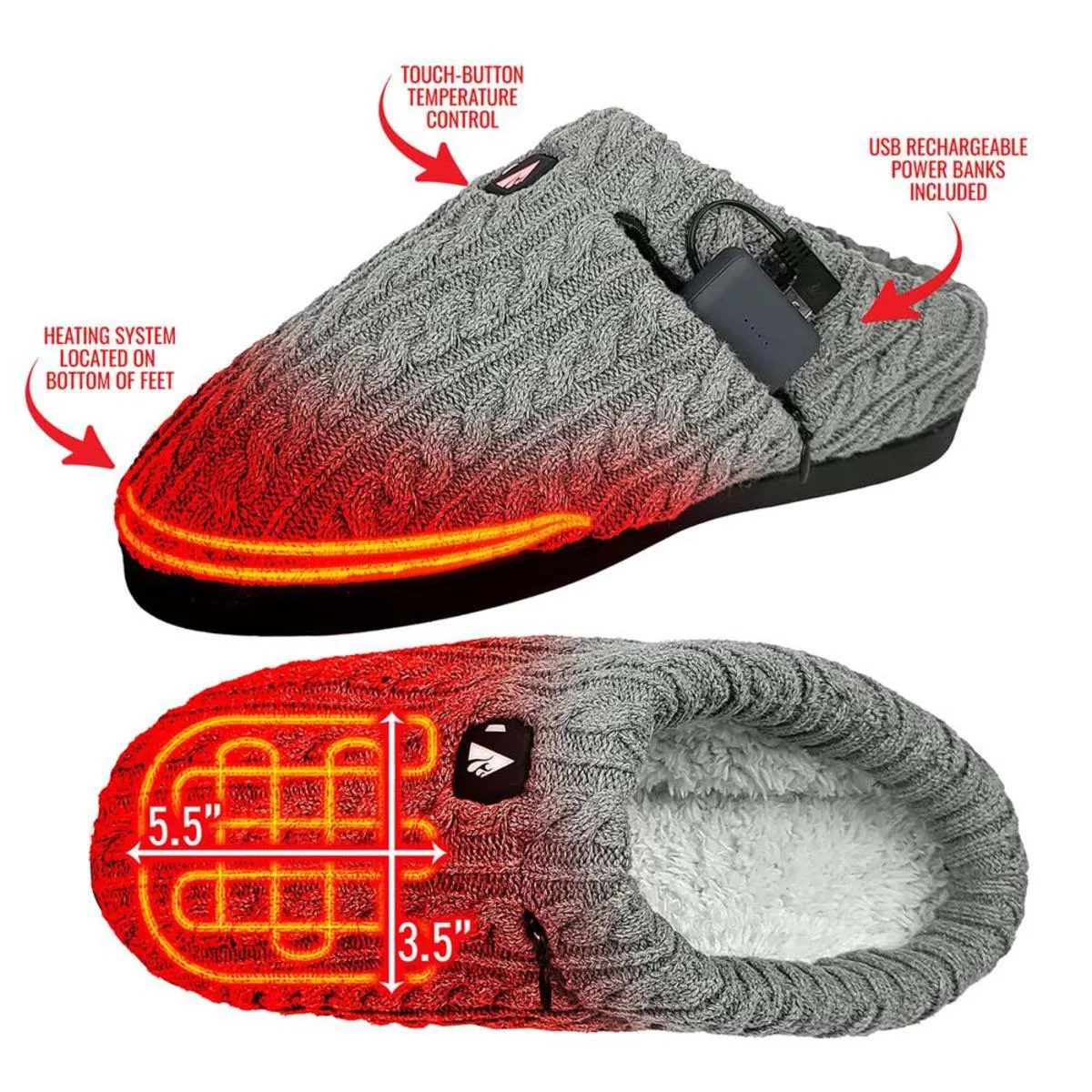Open Box ActionHeat 5V Battery Heated Cable Knit Slippers
