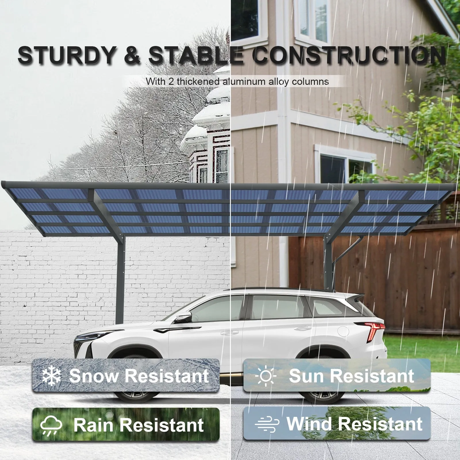 Outdoor Carport, 17.44FT*9FT*11FT Single Carport Aluminum Metal