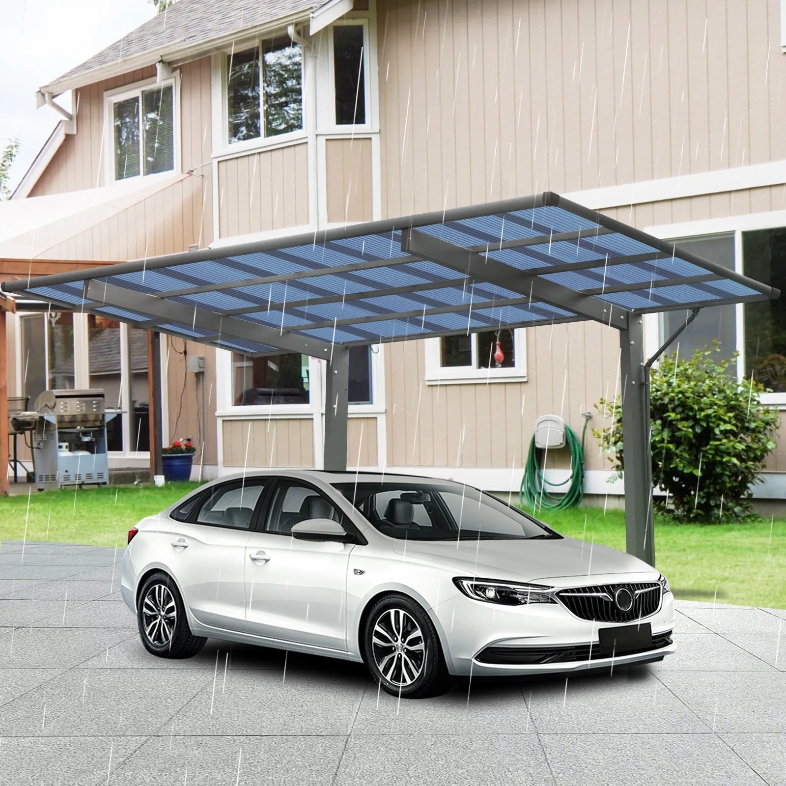 Outdoor Carport, 17.44FT*9FT*11FT Single Carport Aluminum Metal