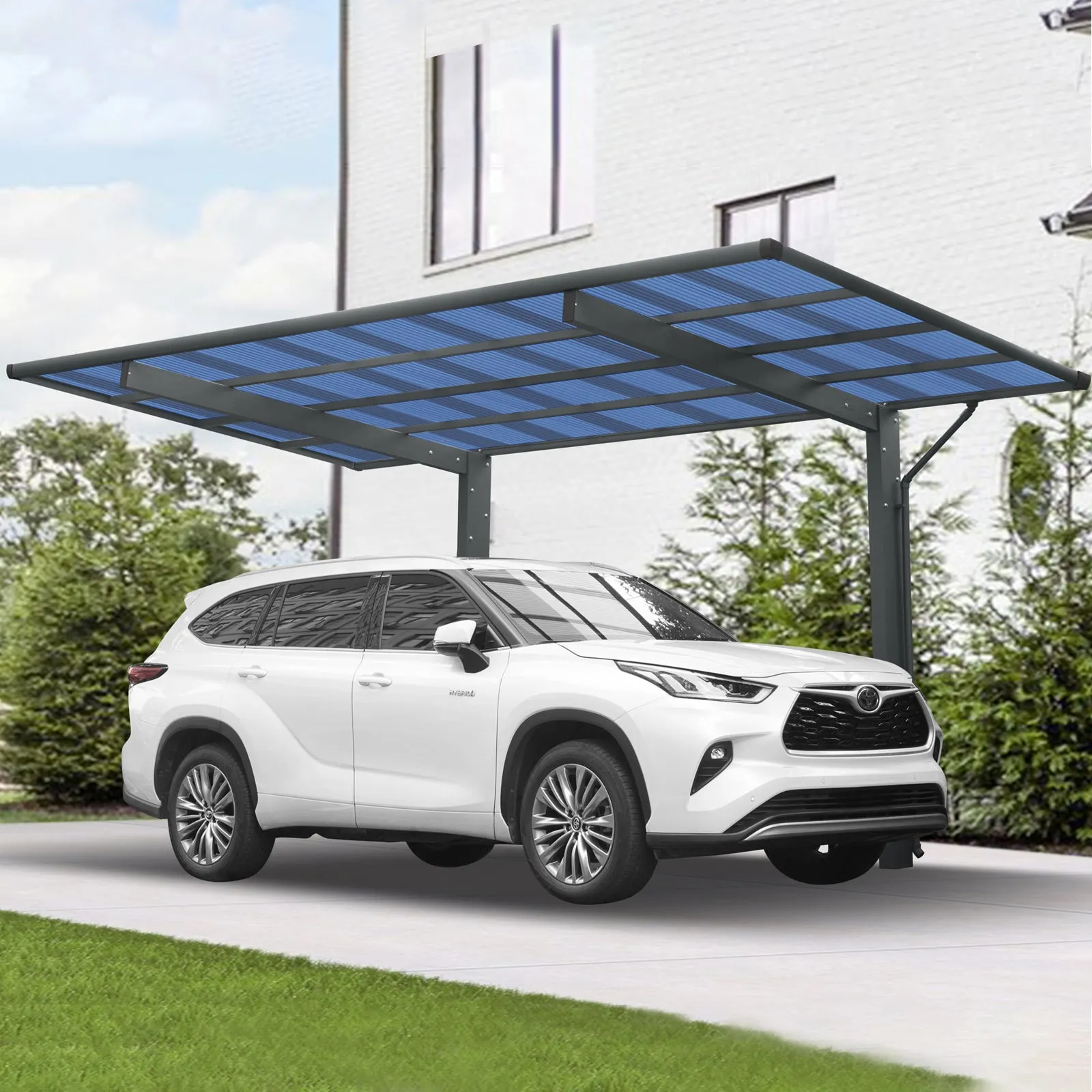 Outdoor Carport, 17.44FT*9FT*11FT Single Carport Aluminum Metal