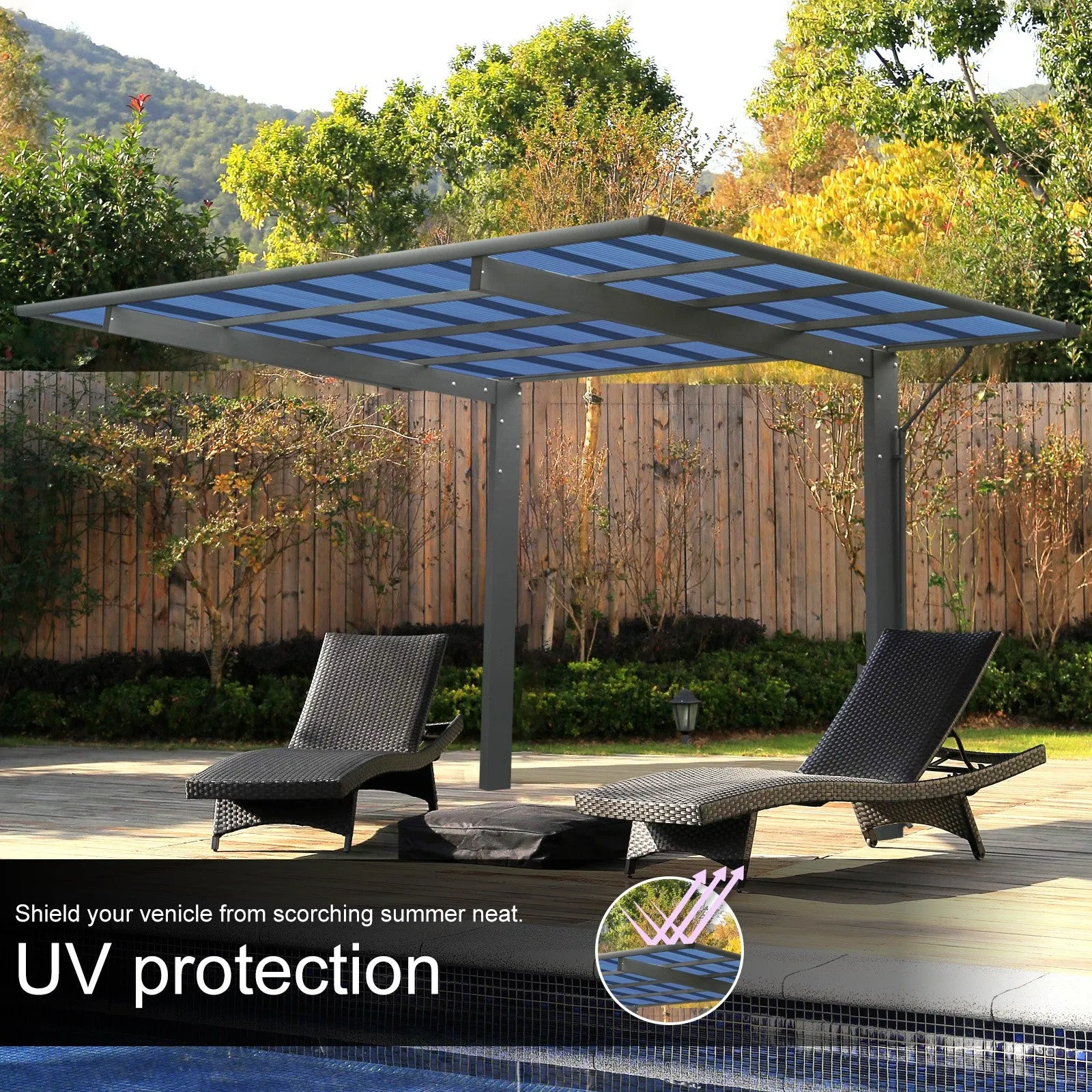 Outdoor Carport, 17.44FT*9FT*11FT Single Carport Aluminum Metal