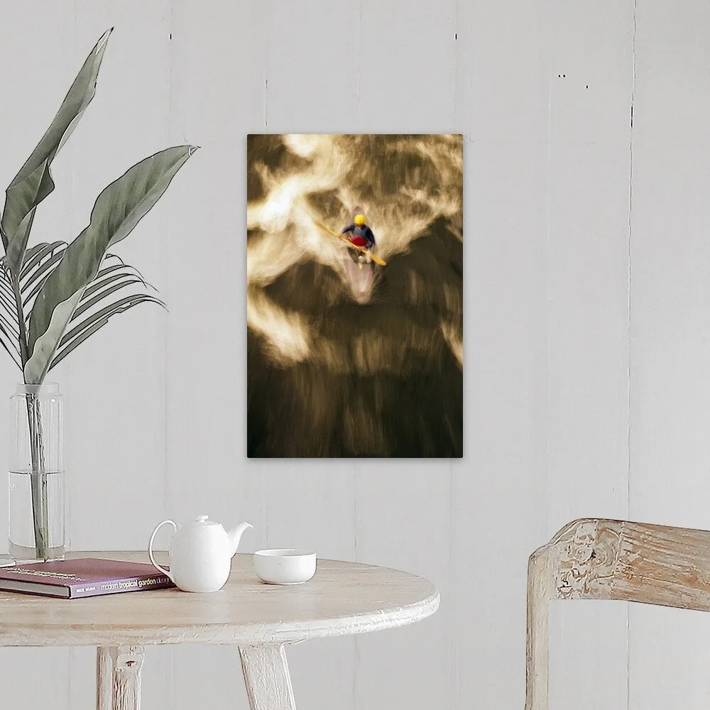 "Birds-eye view of kayaker on Androscoggin River, blurred motion, New Hampshire" Canvas Wall Art