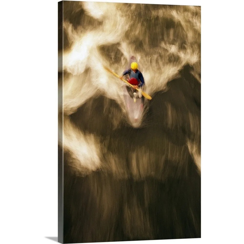 "Birds-eye view of kayaker on Androscoggin River, blurred motion, New Hampshire" Canvas Wall Art
