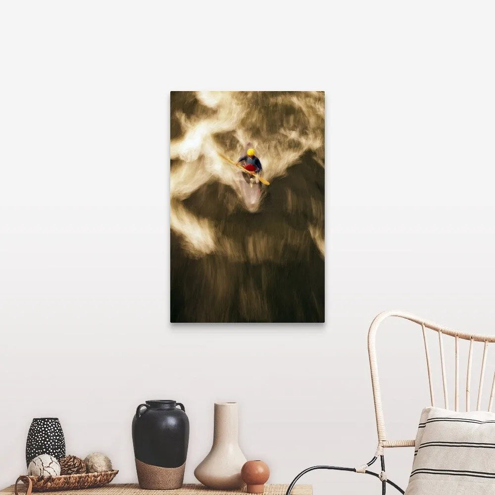 "Birds-eye view of kayaker on Androscoggin River, blurred motion, New Hampshire" Canvas Wall Art