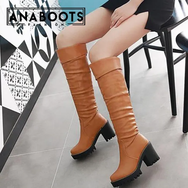 winter knee high square high heels boots
