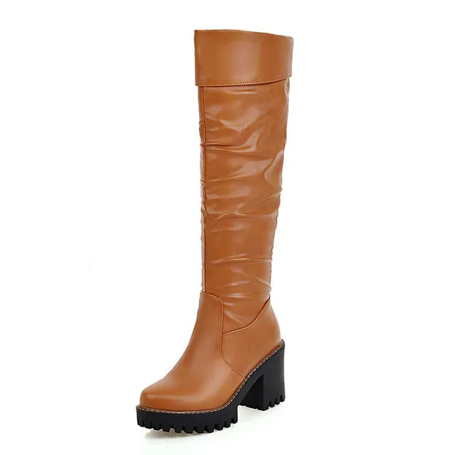 winter knee high square high heels boots