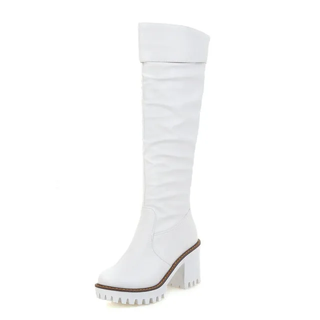winter knee high square high heels boots